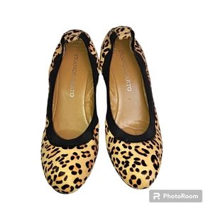 Franco Sarto Women's Leather Calf Hair Leopard Print Wedge Heel Size 8.5 M